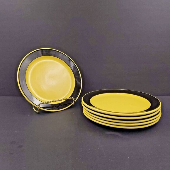 Villeroy & BOCH MCM Yellow Black Salad Plates 7.5"  Saar Union 1950's Set of 6 - Picture 7 of 9